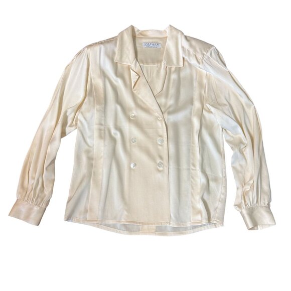 Vintage 70's 80's Jaeger 100% Silk Cream Blouse Double-breasted button - Picture 1 of 11